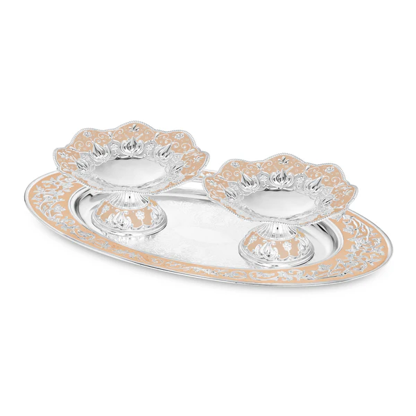 Oval tray with set of 2 galvanic platter
