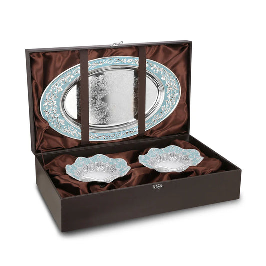 Oval tray with set of 2 galvanic platter