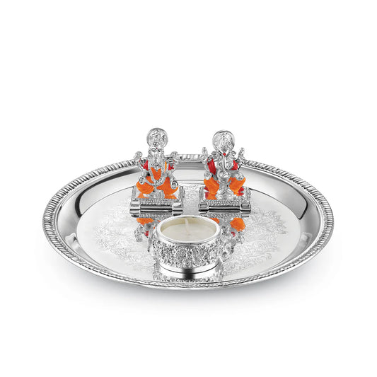 Puja Thali Set with Small Lakshmi Ganesh Ji & Tea Light