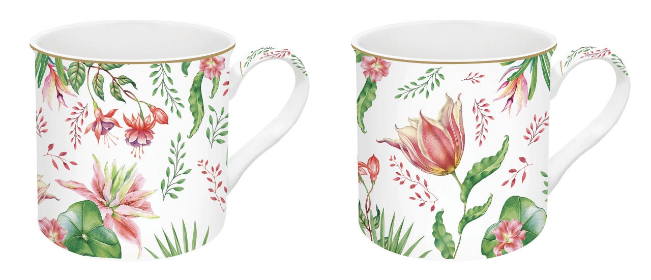 Set 2 high quality fine China mugs 300 ml in gift box BOTANIC CHIC