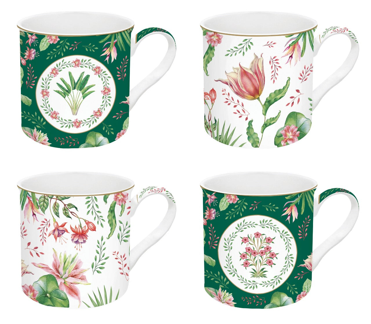 Set 4 high quality fine China mugs 300 ml in gift box BOTANIC CHIC