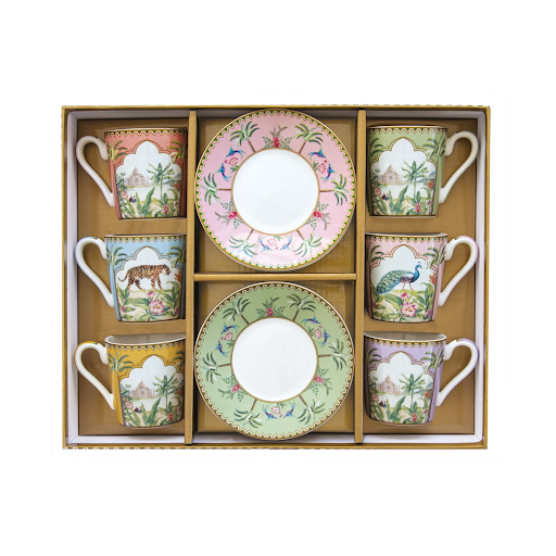 Set 6 coffee cups & saucers in Porcelain 100 ml in gift box Paradise Sauvage