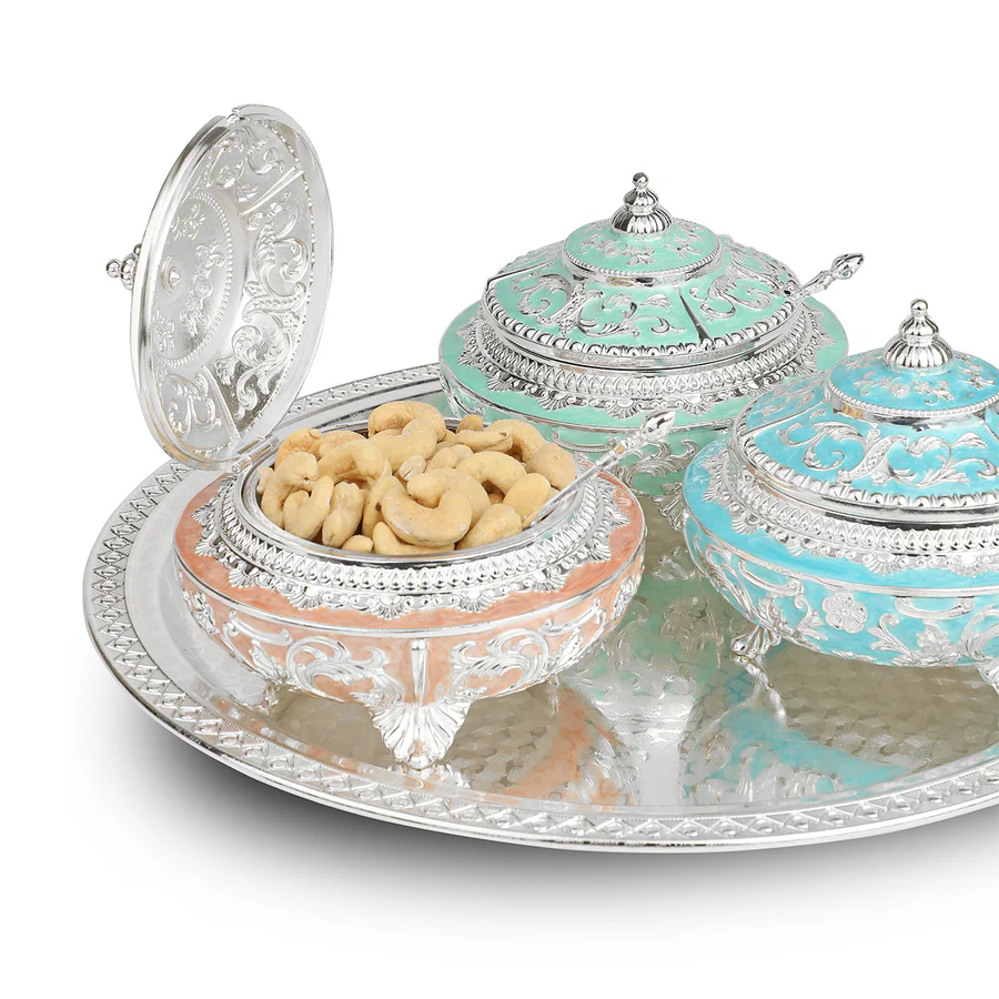 Tray with 3 pastel Sugar Pots