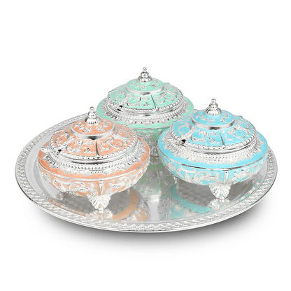 Tray with 3 pastel Sugar Pots