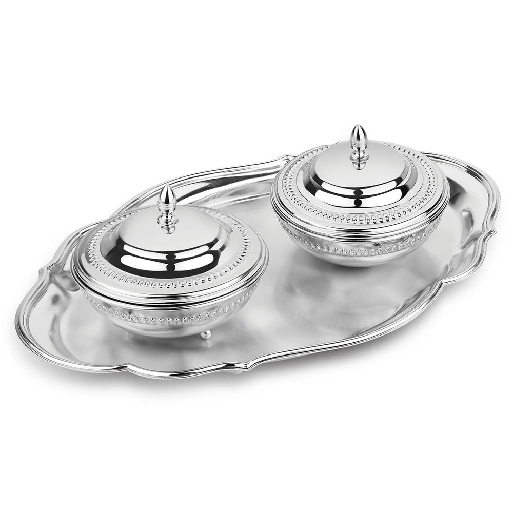Oval Cutwork Tray with 2 Bowls