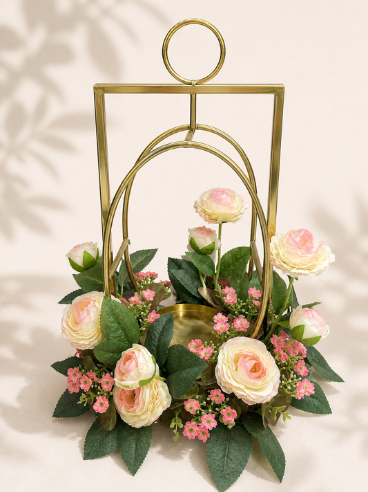 Candle stand with artificial flowers