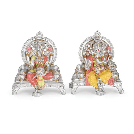Silver Plated Singhasan Laxmi Ganesha