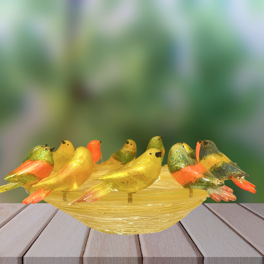 Bird Nest with 12 Birds in Murano Glass