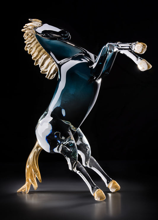 Black Standing Horse in Murano Glass