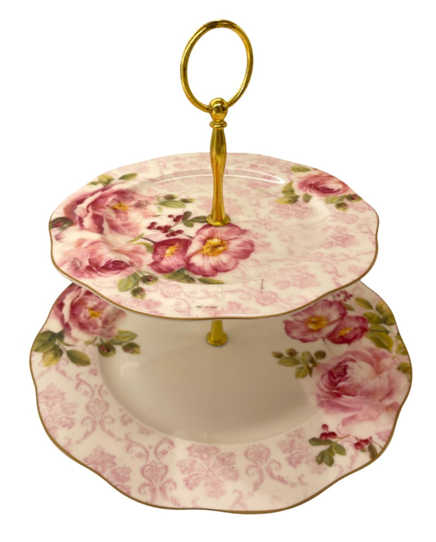 2-Tier Cake Stand - Floral Pink