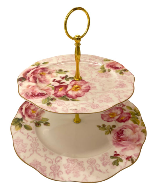 2-Tier Cake Stand - Floral Pink