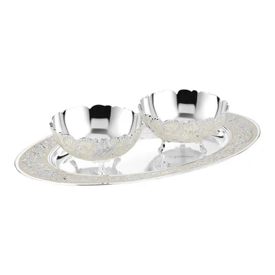 Oval MOP Tray Medium With Set Of 2 Pastel Bowls