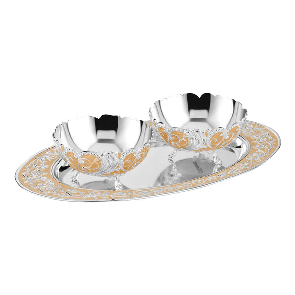 Oval MOP Tray Medium With Set Of 2 Pastel Bowls
