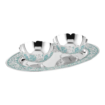 Oval MOP Tray Medium With Set Of 2 Pastel Bowls