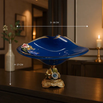 MURANO BLUE CRYSTAL FLORAL BOWL