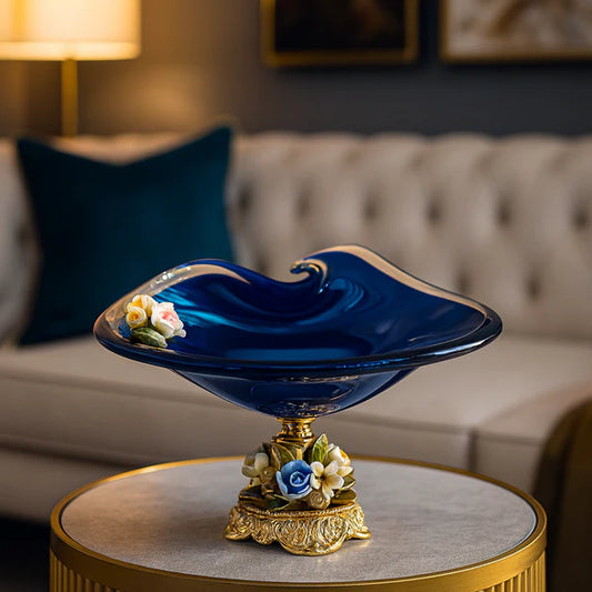 MURANO BLUE CRYSTAL FLORAL BOWL