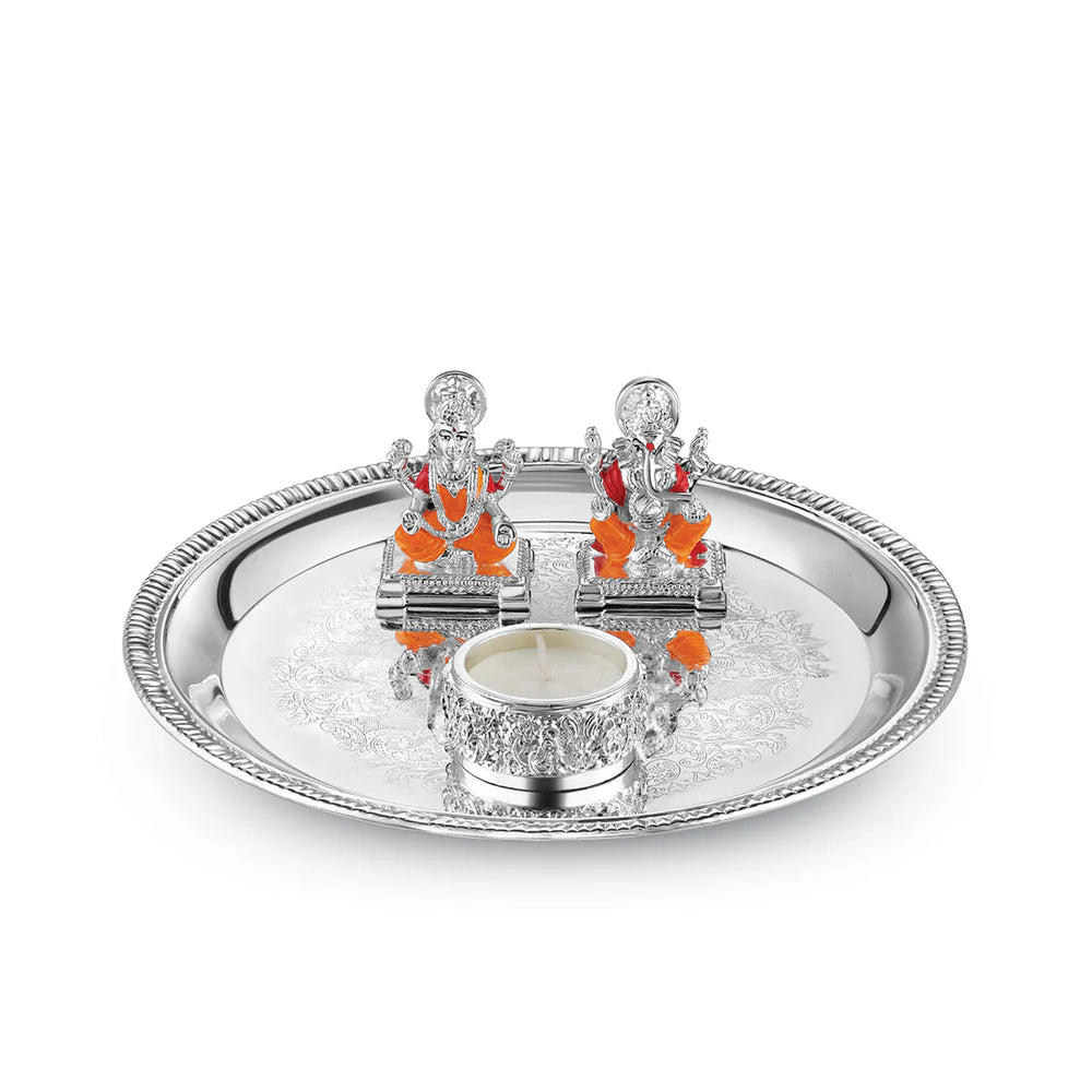Puja Thali Set with Small Lakshmi Ganesh Ji & Tea Light