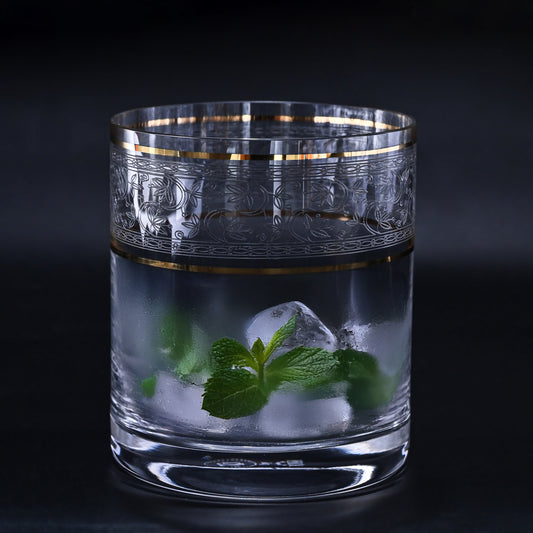 0028 4-Piece Transparent Panto & Gold Rim Whisky Tumbler Set