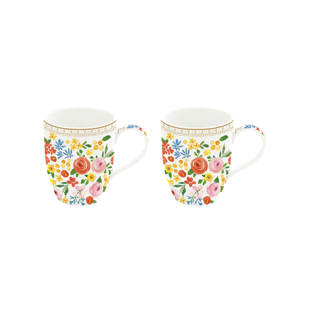 Set of 2 Porcelain Mugs 350 ml - Boho flowers