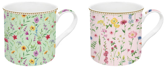 Set 2 high quality fine China mugs 300 ml in gift box  MEADOW FLOWERS