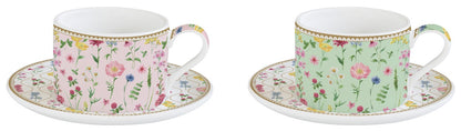 Set OF 2 porcelain cups & saucers  240 ml in gift box MEADOW FLOWERS