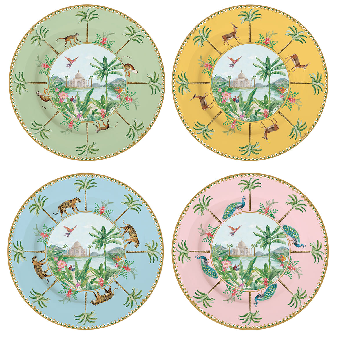 Set 4 Porcelain dessert plates 19 cm in hat box PARADISE SAUVAGE