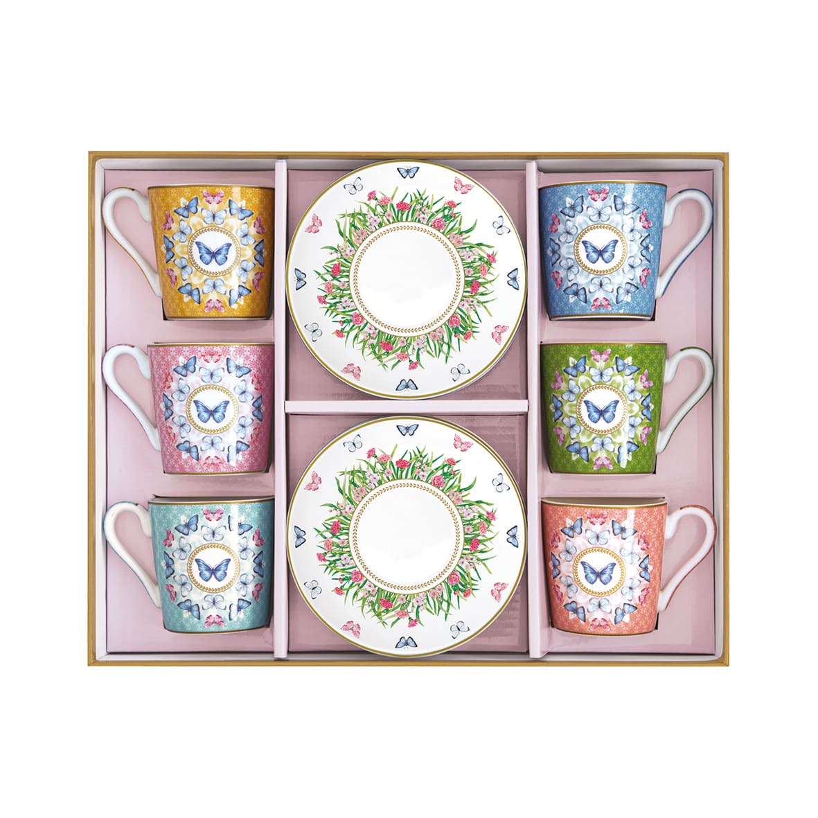 Set 6 coffee cups & saucers in Porcelain 100 ml in gift box spring parade