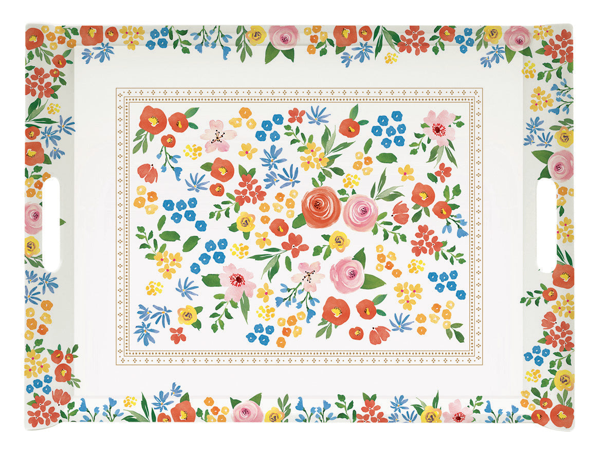 Tray w/handles boho flowers (Melamine)
