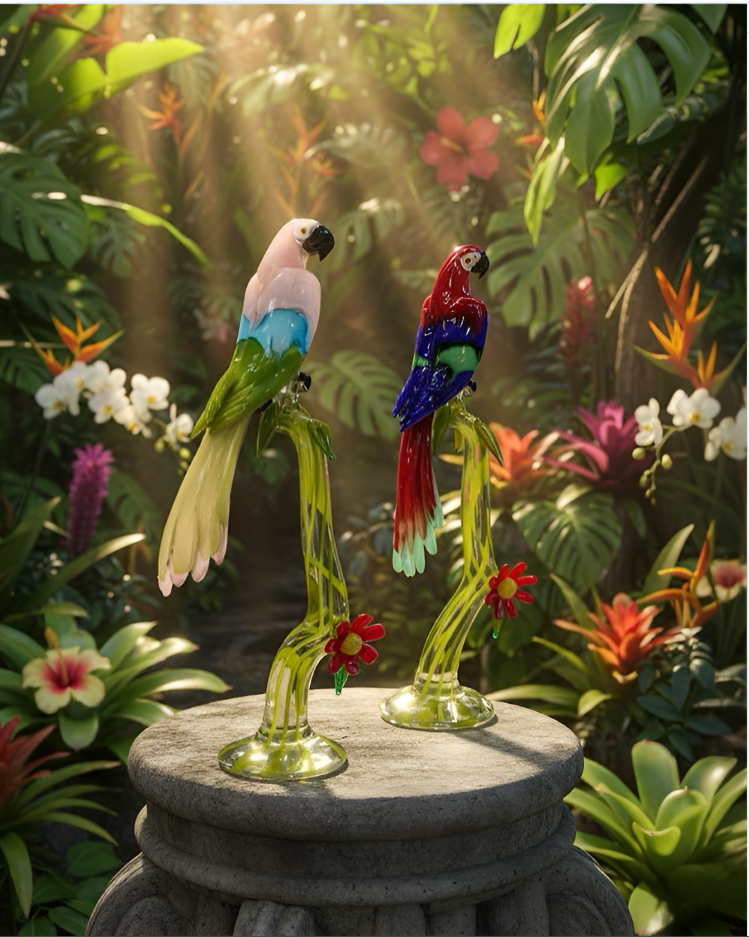 Parrots in Murano glass