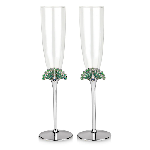 Set of 2 peacock flutes silver